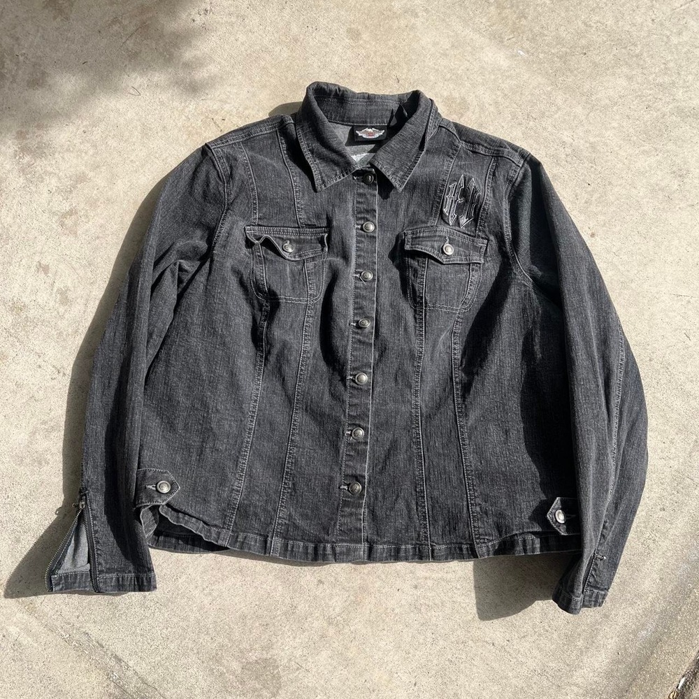 1990s Harley Davison Black Denim Jacket size 3XL